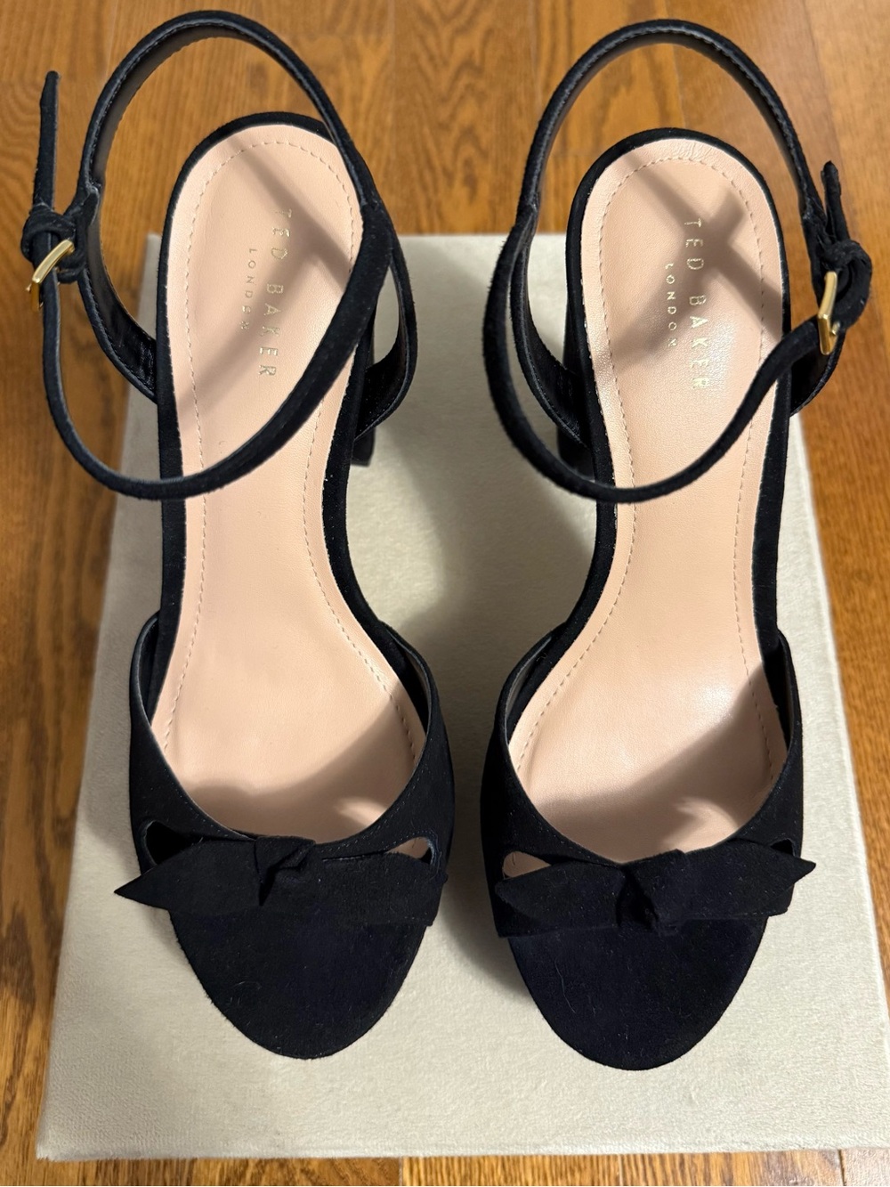 Ted Baker London Black Suede Bow Ankle-Strap Heels